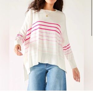 MERSEA White and Pink Striped Heart Patch Sweater